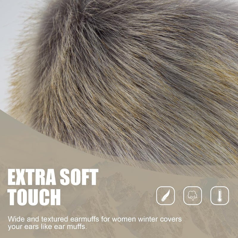 RANOME Faux Fur Headband for Women Elastic Fuzzy Thick Earmuffs Winter Headwrap Ear Muffs Furry Ear Warmers Cold Weather (Silver) - Image 2